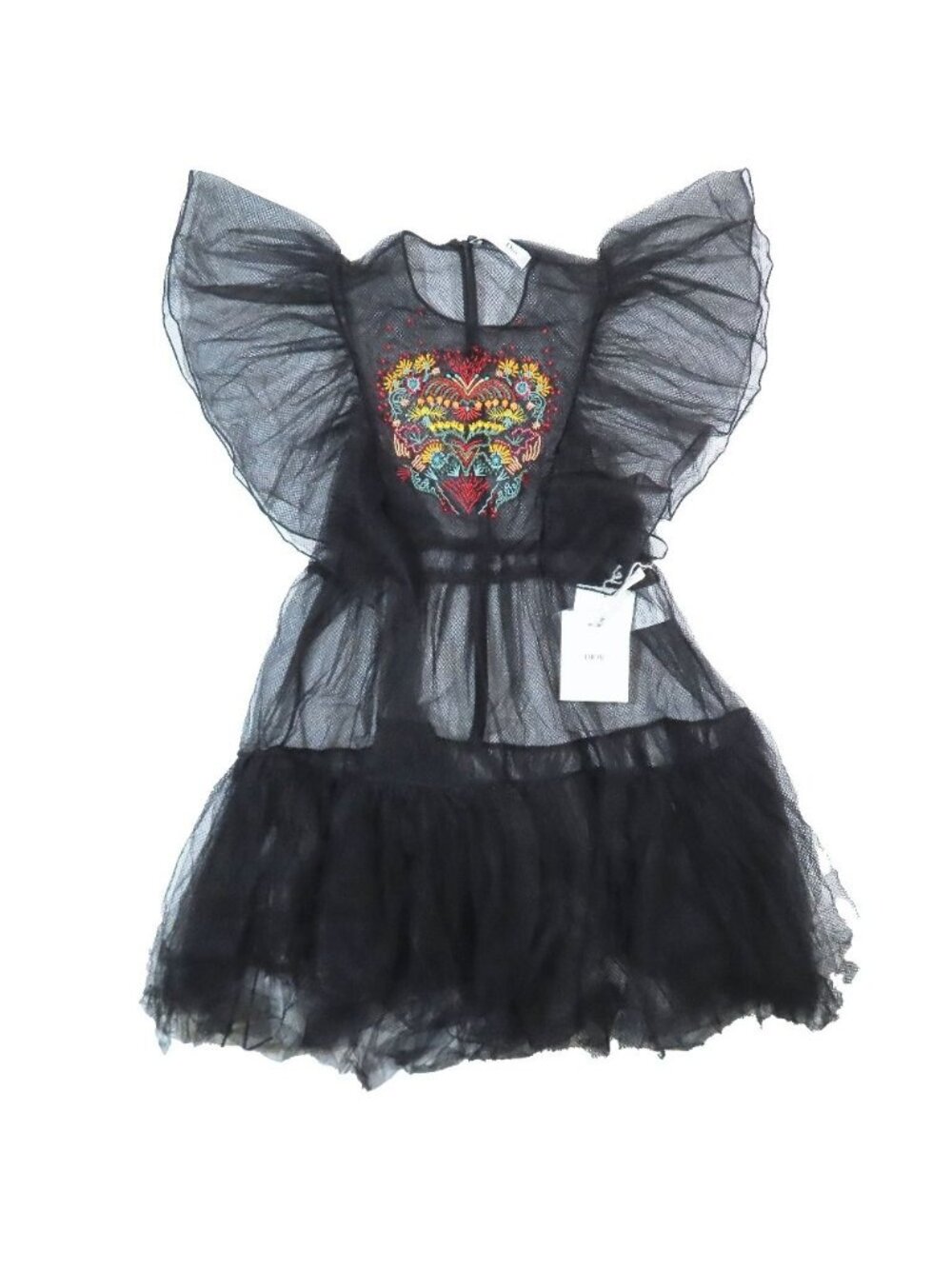 Dior Mesh Sheer Mini Dress Tulle Paisley Flower Embroidery Black 42